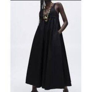 NWOT ZARA BLACK VOLUMINOUS POPLIN DRESS, SIZE: XS